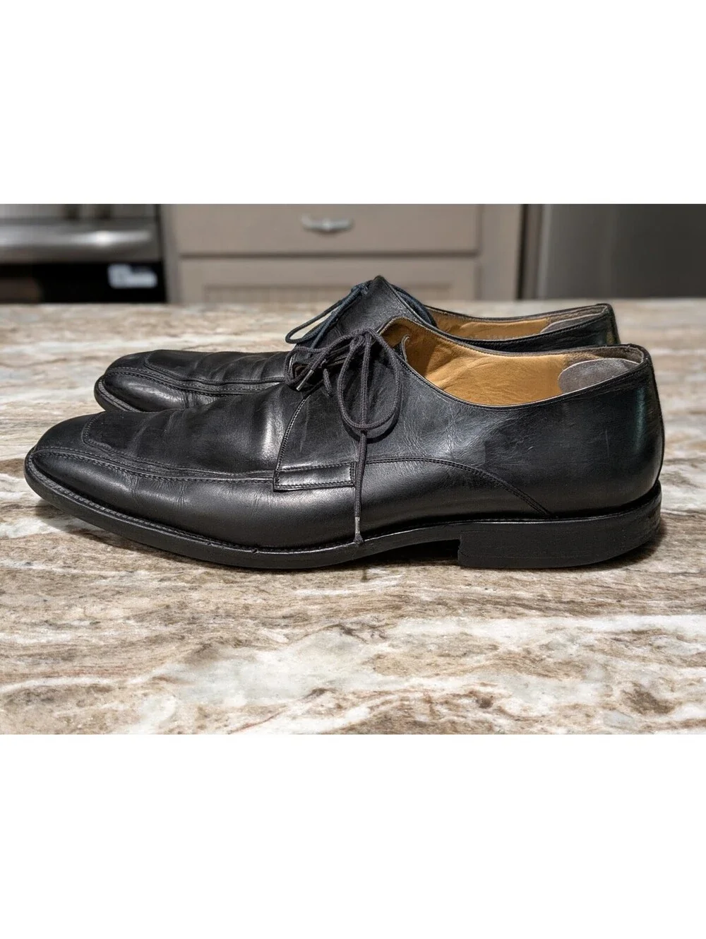 Johnston & Murphy Leather Oxfords Size 13M Nocturne Black Italy